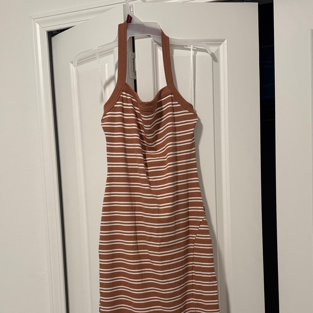 Striped Brown Halter Dress